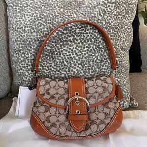 Coach Crystal Burnished Amber Brown Jacquard Soho Flap Bag